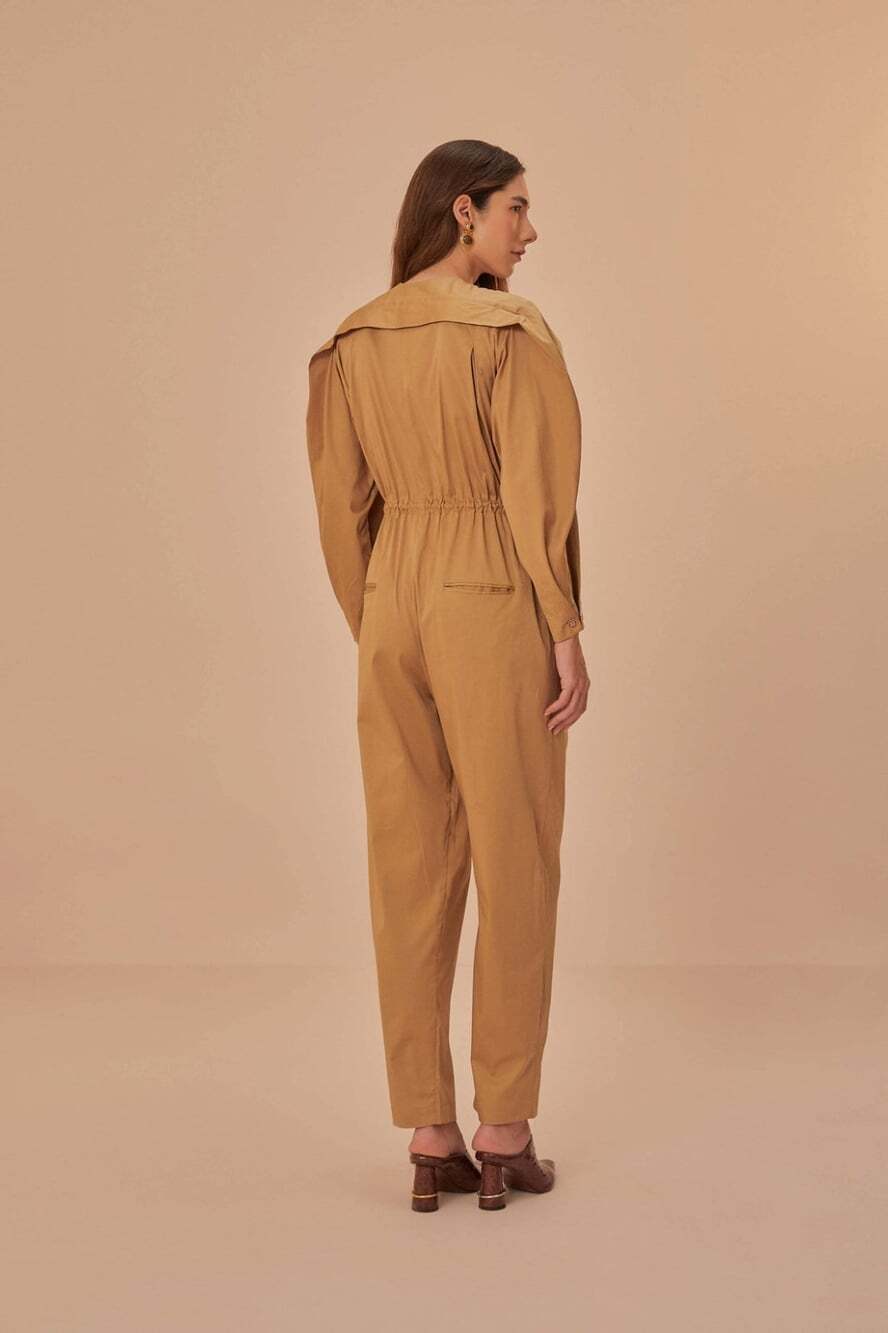 $280 NWOT Farm Rio Cotton Blend Brown Raglan Sleeve Jumpsuit Size S - Picture 2 of 12